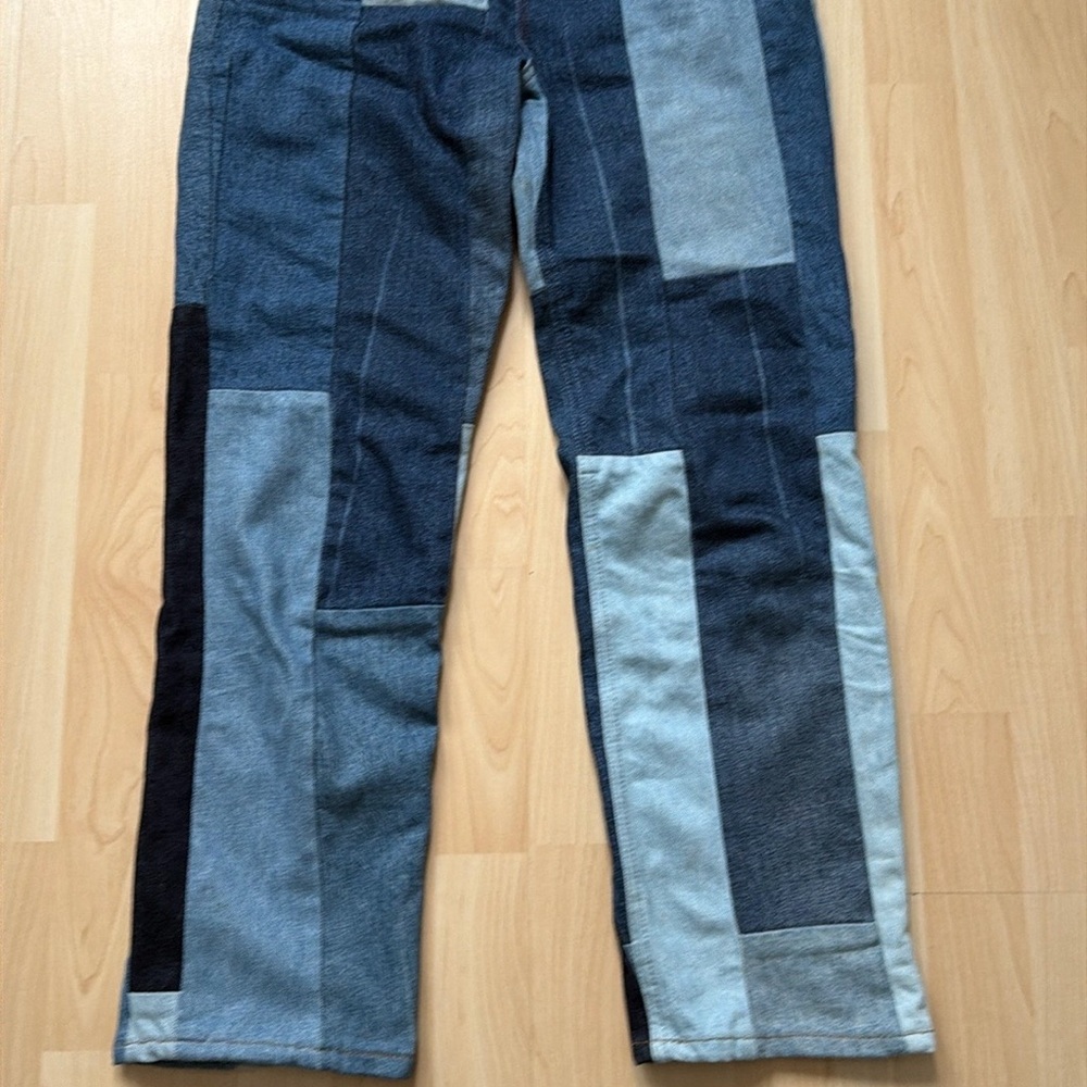 Reformation Patchwork High-Rise Jeans in Light and Dark Blue - Picture 6 of 12